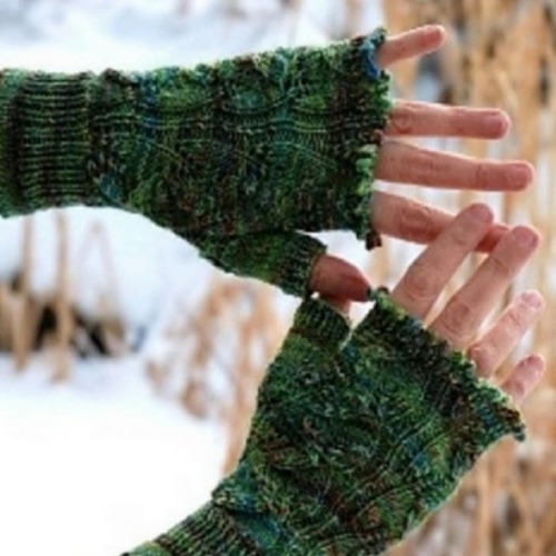 Warm hands that can still text and knit! Lovely Leaves Fingerless Mitts Knitting Kit. Click link on 