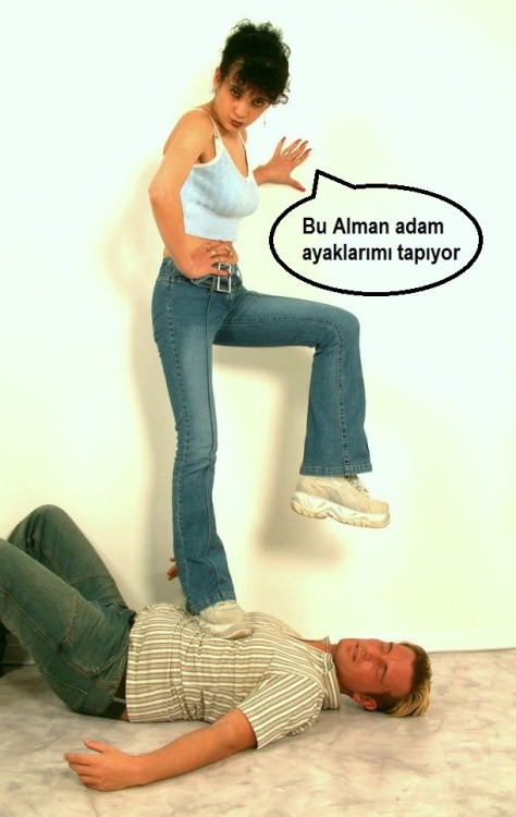 Turkish girl humiliates and tramples a Blond!Role-playing game: barefoot poses