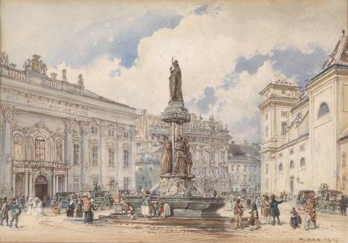 keirabisexual:Wien, Freyung mit Austriabrunnen, c. 1847. Rudolf von Alt