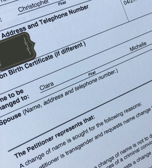 themayfieldtreasury:Filed my name change paperwork this morning and my hearing is only 15 days away!