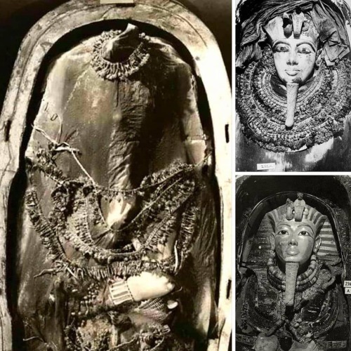 The golden moment that Tutankhamun&rsquo;s coffin was discovered in Egypt in 1925 . ⚫Inside his gian