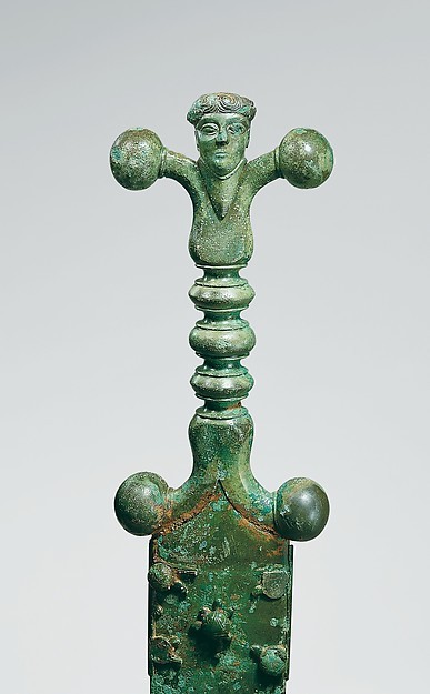 ancientpeoples:Sword with copper alloy scabbard and anthropomorphic hiltCeltic, ca. 60 BCAlthough th
