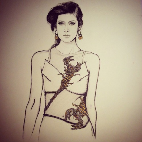 A little bit of colour #fashionillustration #rodarte #rodarte2014 #scorpion #illustration #pen #stip