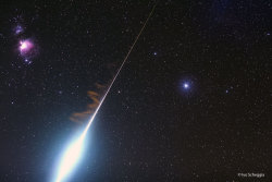 just&ndash;space:  A Blazing Fireball between the Orion Nebula and Rigel  js 