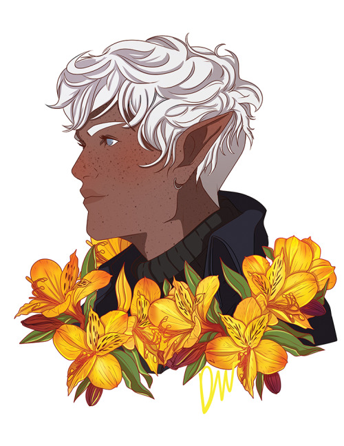Character flower portrait commission! A drow with peruvian lilies