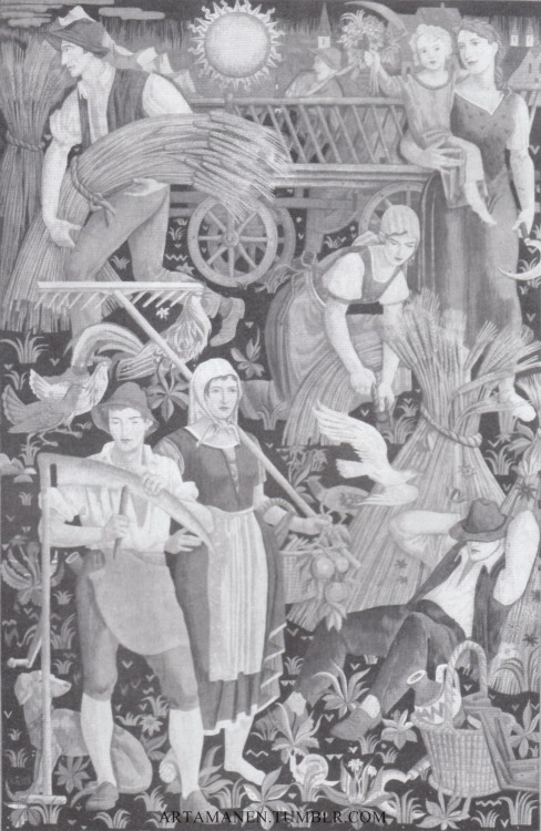 hyperb0rean:Harvest by Karl GrießGobelin from the Grand German Art Exhibition, ‘Zucht und Sitte’.