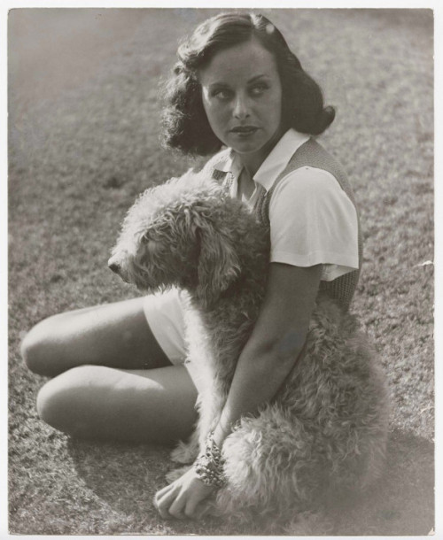 Paulette Goddard and dog, Hollywood], 1937