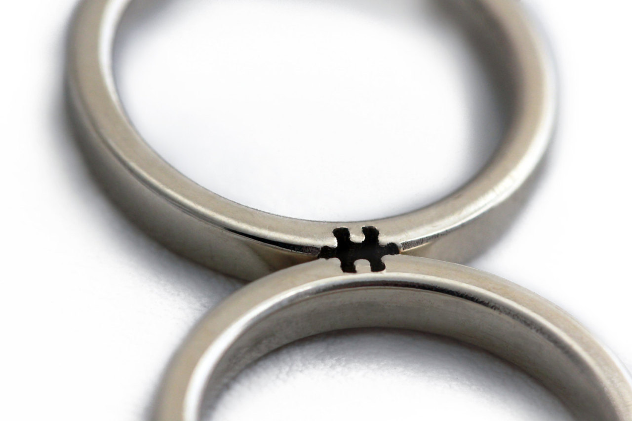 culturenlifestyle:  Puzzle Piece Wedding Bands Couple turned business partners  Eliad