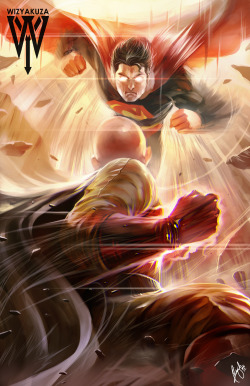 cyberclays:  Who’s gonna win? - One Punch Man vs. Superman fan art by wizyakuza (ceasar ian muyuela)