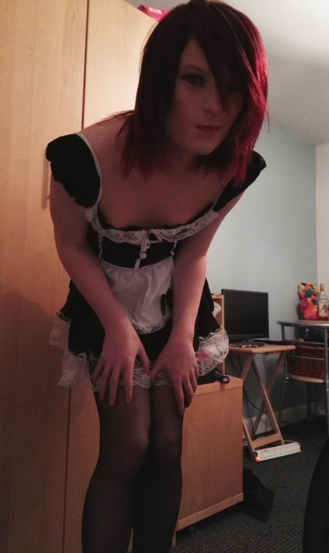 katie-hart-tg:  Rocking the enforced erotic servitude aesthetic aka Maid’s outfitWishlist: