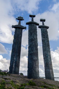jeanpolfus:    Sverd i fjell (Swords in Rock) is a commemorative monument for the historic Battle of Hafrsfjord that took place there in the year 872, when Harald Hårfagre (King Harald Fairhair) gathered all of Norway under one crown.   Hafrsfjord, Norway