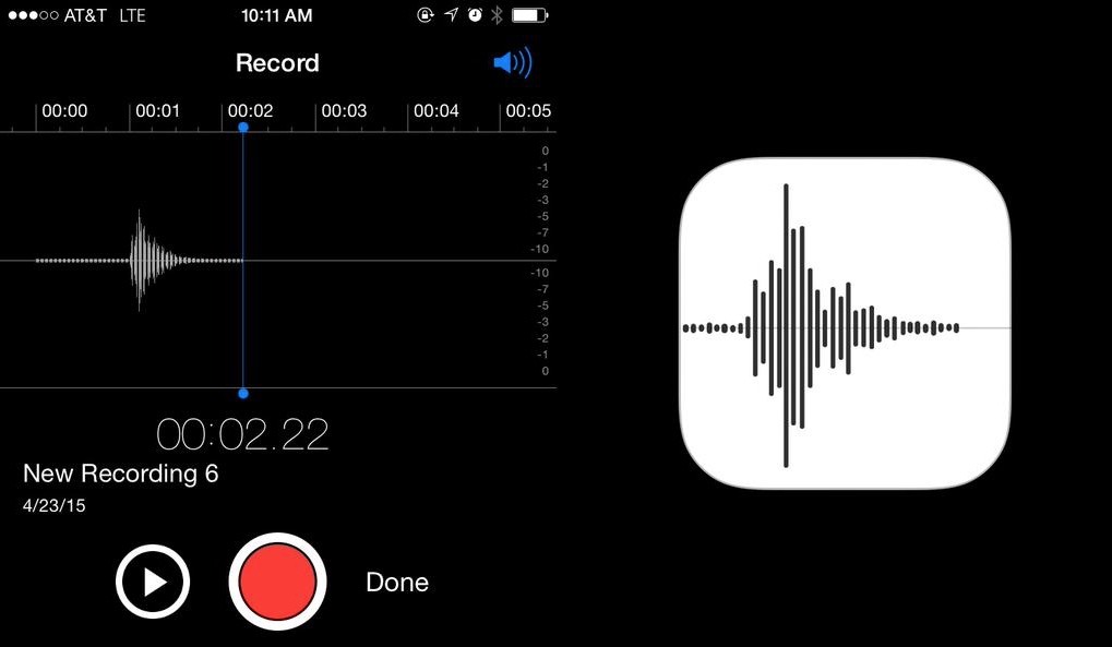 iOS – The icon for Voice Memos is a waveform representation of the word “Apple.”