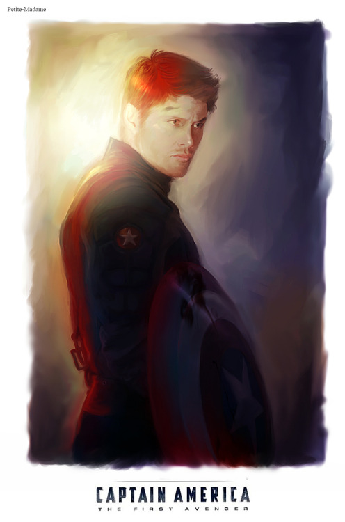 petite-madame: Captain America!AU: Jensen as Cap and Jared as Bucky. I’m reuploading these old artworks per request. They date back November 2011 (hence my style being a bit different) and I drew them for a LJ challenge called Spn_Cinema. (Photoshop