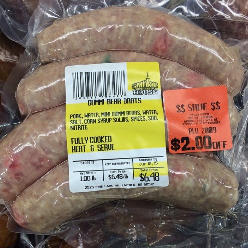 superdrivel: nirak: Gummy bear brats. I did not purchase this culinary delight. ???