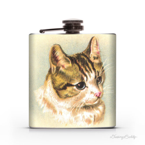 (via Sweet Vintage Kitty Cat 6oz or 8oz Liquor Hip by DrinkingBuddy)