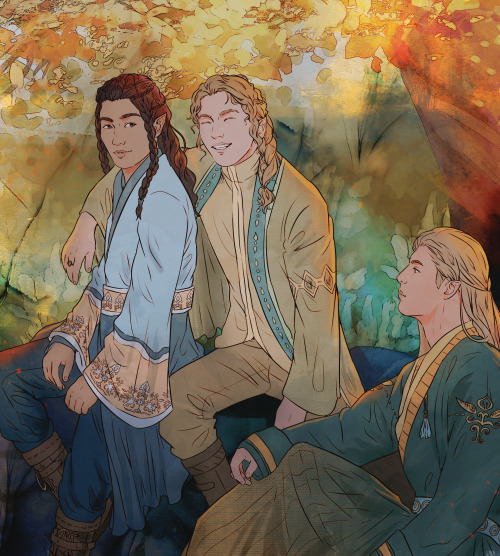 intea:I commisioned this beautiful artwork that features joyful cousins - Fingon, Aegnor and Angrod 