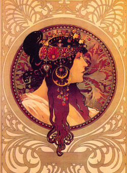vintagegal:  Alphonse Mucha, Byzantine Head - The Brunette, 1897