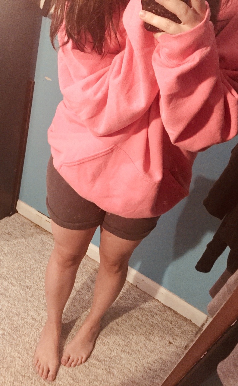 Well right now I’m wearing some gray briefs and my baggy pink hoody!!  ~ ( n///n )/)✨💛