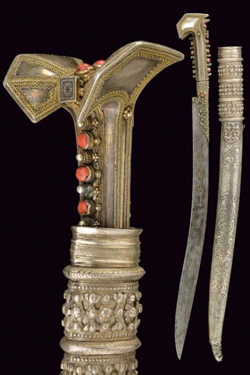 Silver and red coral mounted Turkish yatagan, circa 1800.from Czerny&rsquo;s International Auction H