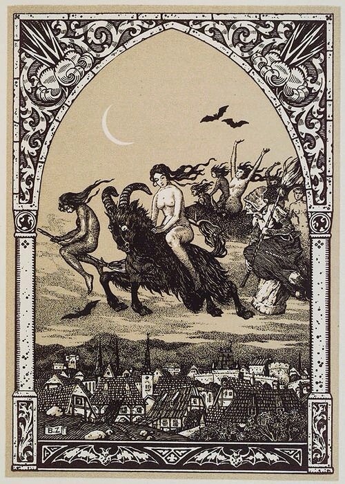 theoddcollection:  Witches Flying to Sabbath, by Bernard Zuber in Maurice Garçon’s “La Vie Execrable de Guillemette Babin, Sorciere”, 1926. 