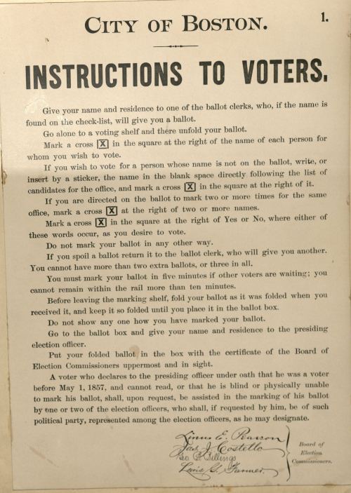 cityofbostonarchives:Its Election Collection Tuesday! Here’s a Voter Instruction sign from one of ou