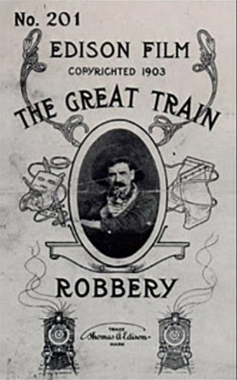 Posters for the first narrative film, the 10-minute-long Great Train Robbery, from 1903.