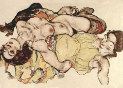 yajifun:  Two Women　Egon Schiele　1915 Octopuses and shell diver 　Katsushika Hokusai　1820 ※エゴン・シーレの「二人の女」と北斎の「蛸と海女」…似ている気がして並べてみた。 (via lualualua.tumblr.com/archive/2013/2)