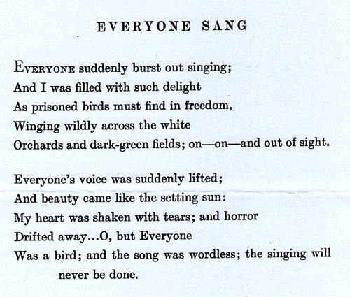 ornithophily:“Everyone Sang” by Siegfried Sassoon