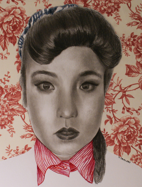 Frieda, 14, 12 x 17cm, pencil, colour pencil & deco paper on paper,© Maria Trialonipresent for a