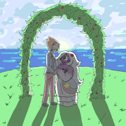 bpd-amethyst:    It’s interesting, isn’t it? The Heaven and Earth Beetles? i cant believe that i actually spent all day drawing this ultra gay shit at first pearl was sort of lukewarm to the marriage idea but it stuck in her head and she got super