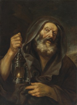 songesoleil: Diogenes with his lantern, in search of an honest man. Oil on Canvas. 99.4 x 73.3 cm.  Attributed to Mattia Preti.(1613-1699). 