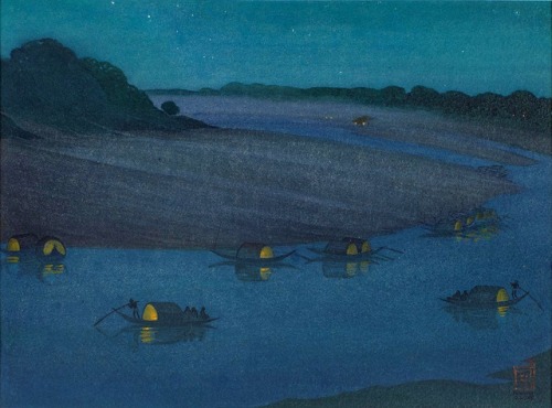 hajandrade:Indra Dugar (Indian, 1918 - 1989), Nightscape, 1974, watercolor wash on Whatman paper, 10