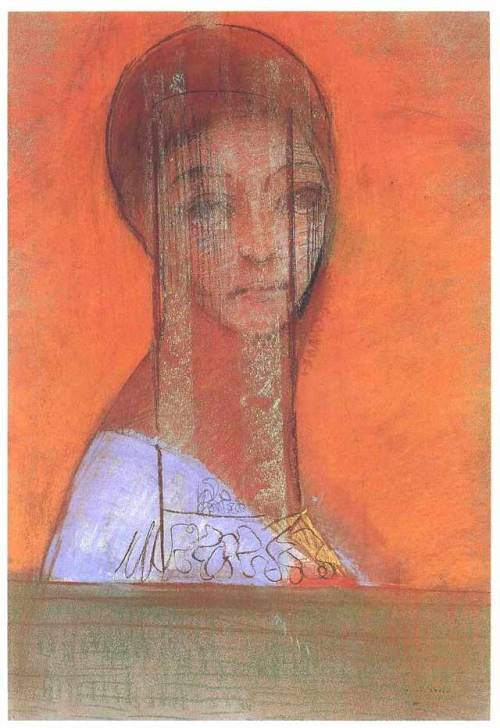 symbolism-art: Woman with veil, 1895, Odilon RedonMedium: pastel on paper