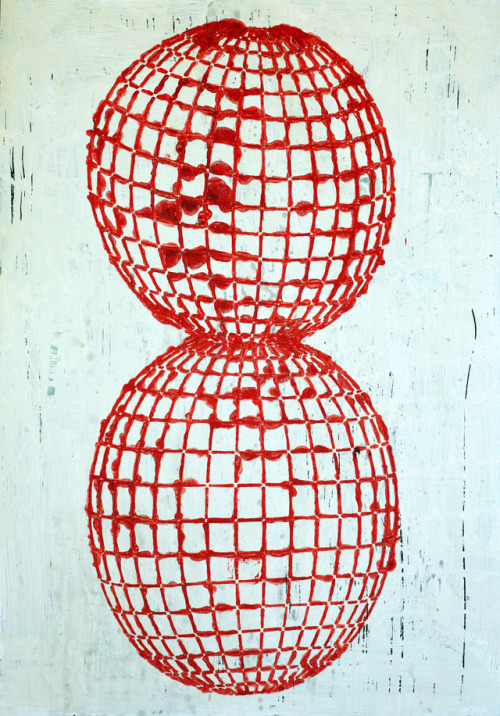 wardschumaker: Red Conjoined Globe by Ward Schumaker, 25.5" x 37", acrylic on paper, 2017