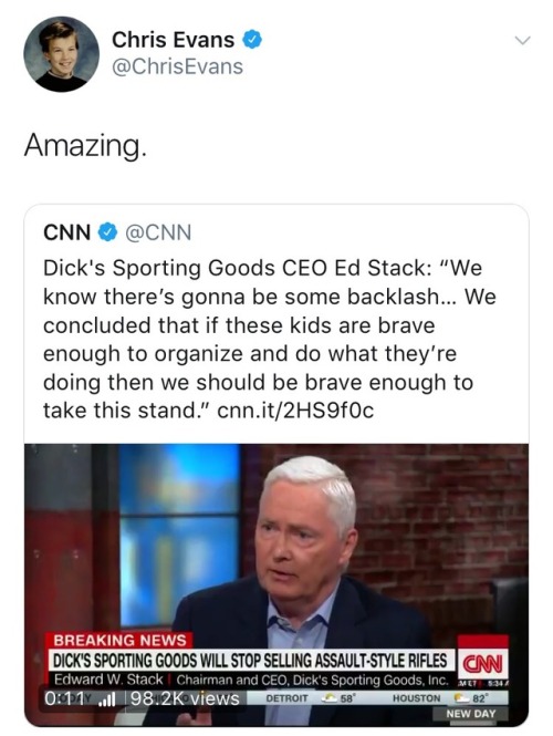 wretchedor30: kialessa:  odinsblog: The list of businesses dropping the NRA is growing No, no, no; Dick’s take is so much bigger than that. Dick’s did not aim at the NRA, Dick’s took DIRECT ACTION, changing their own gun sale policies and calling