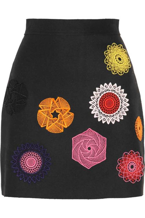 Embroidered wool-blend felt mini skirt