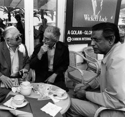 barcarole:  Billy Wilder, Michelangelo Antonioni and Satyajit Ray having coffee on May 14, 1982, during the 35th Cannes Film Festival. Photo by Ralph Gatti.