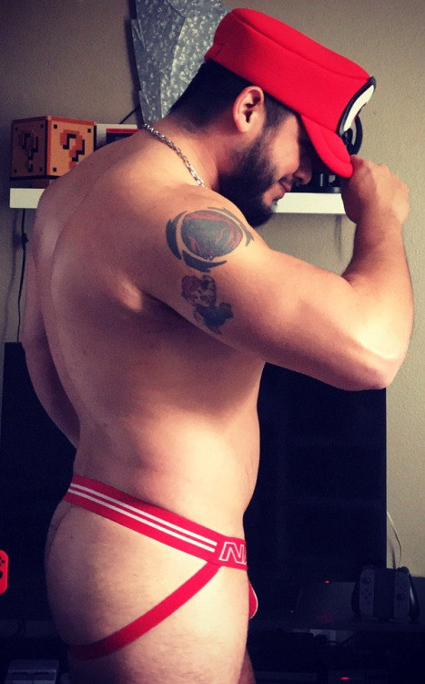 gaymerwitttattitude:  Gaymer Geek Selfies - Introducing “Mighty Morphin Power Muscle Mario”, He’s Beefy and Ready to Rumble! Just look at those Pecs and Nipples! 