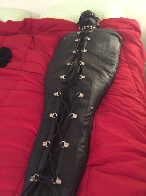 bondageandsocks:The BF put me in the sleepsack for a couple of hours. Nice bf, but more is always be