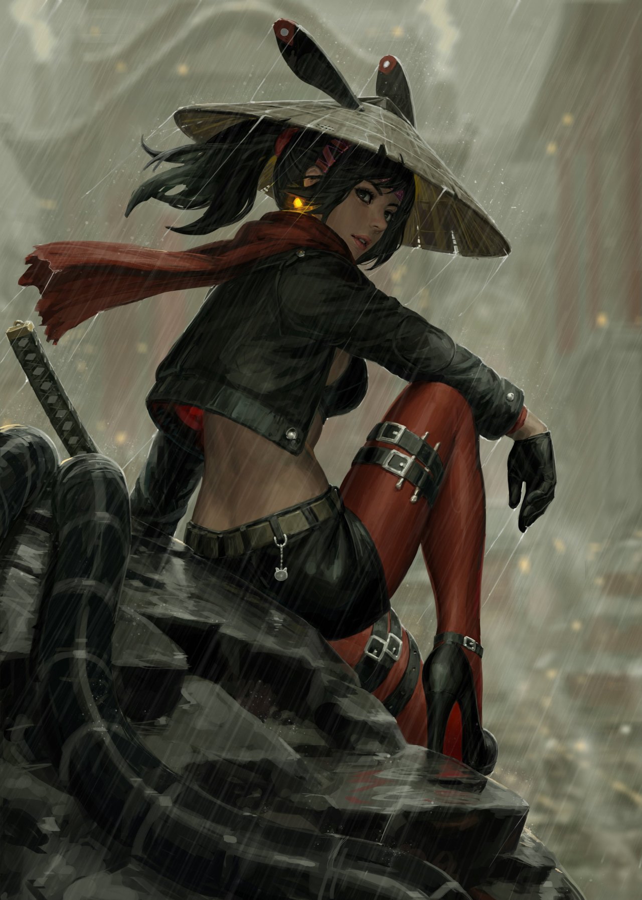 Samurai girl in the rain: Original anime character... (20 Jul 2018)｜Random  Anime Arts [rARTs]: Collection of anime pictures