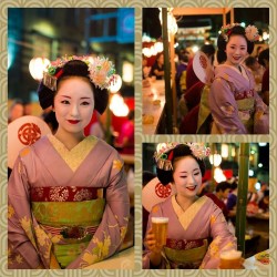 geisha-kai:  Yesterday in Gion: Kyoto is currently celebrating the longest and biggest festival - Gion Matsuri. Geiko and maiko of okiya Nishimura in Gion Kobu (geiko Makiko, Chisako, maiko Chiyoko, Mikako) were hosting a beer garden yesterday ^^ Photos