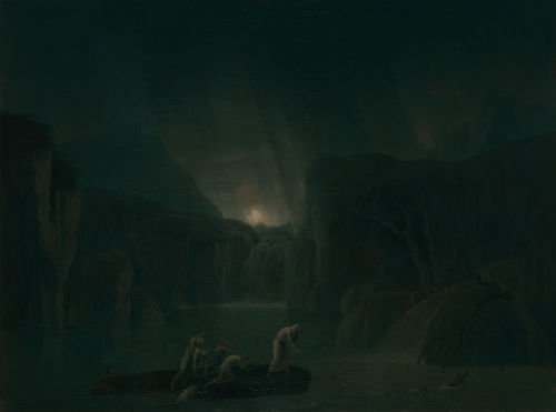 The Deluge by Jacob More (1787), John Martin (1834), and Francis Danby (c. 1840).