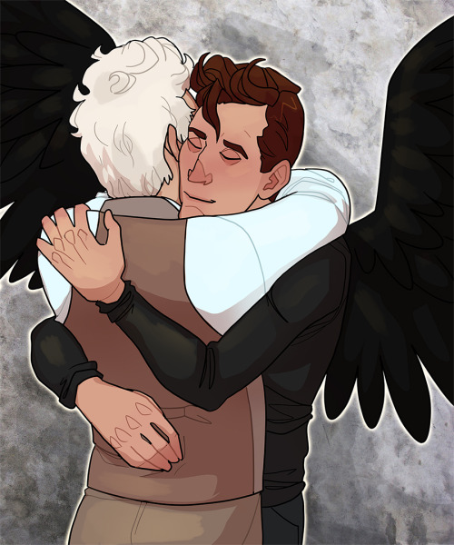 yamisnuffles:A request for Crowley getting a hug and I figured, why not them both hugging each other