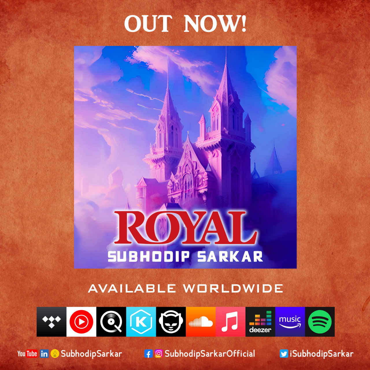 🎧 Royal 🎧 New song OUT NOW!
Check out my new song 👇
https://open.spotify.com/album/2NbJLpPC0vGsACp0udDajK
#subhodipsarkar #Royal #newsong #newmusic #outnow