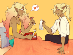 glowbat:   Lup scarfing down some good eats with her favourite brother