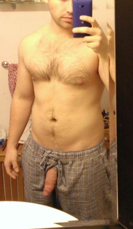 bigdbob:  Freezing cold here today, so I’m hanging out in my Christmas sweat pants. Here’s a softie and stiffie for you all.  So hot
