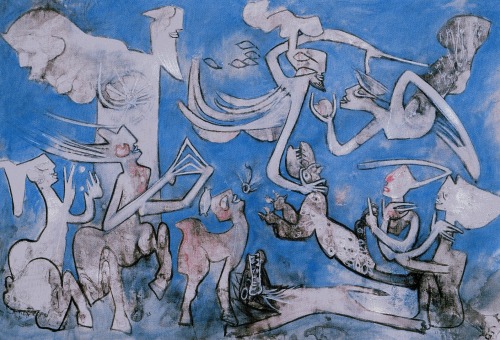 magictransistor:  Roberto Matta, El Madrugarde La Rueda, Oil on canvas, 1983.