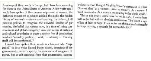 Adrienne Rich, ‘Notes toward a Politics of Location’ (1984)In this essay, Rich revisits a previous w