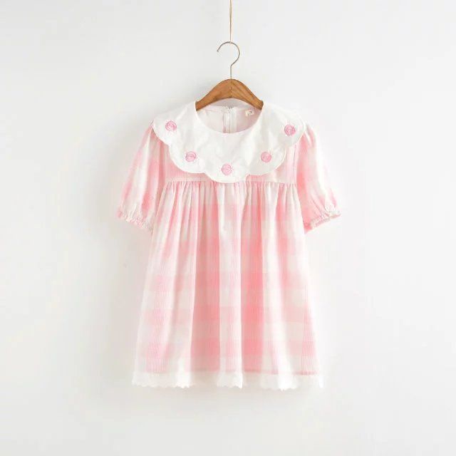 coquettefashion:  Pink Lace Trim Collared Dress | Red Gingham DressCloud Print