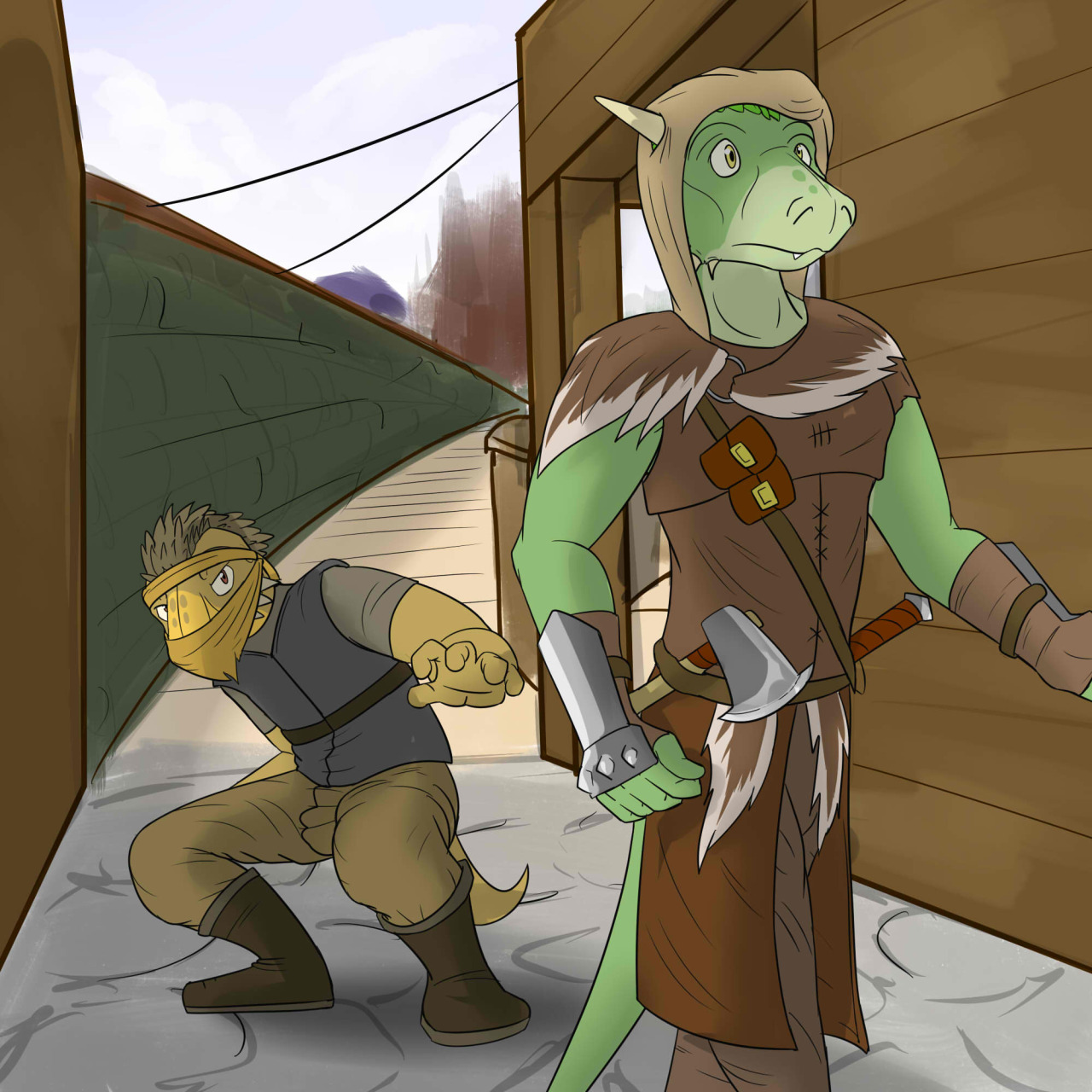 Argonian warrior walking through Riften better watch himself before that argonian